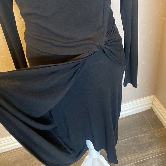 Ted Baker Natural Neyda Jersey Drape Long Sleeve Mini Dress Black Size 4-6 - Picture 9 of 11